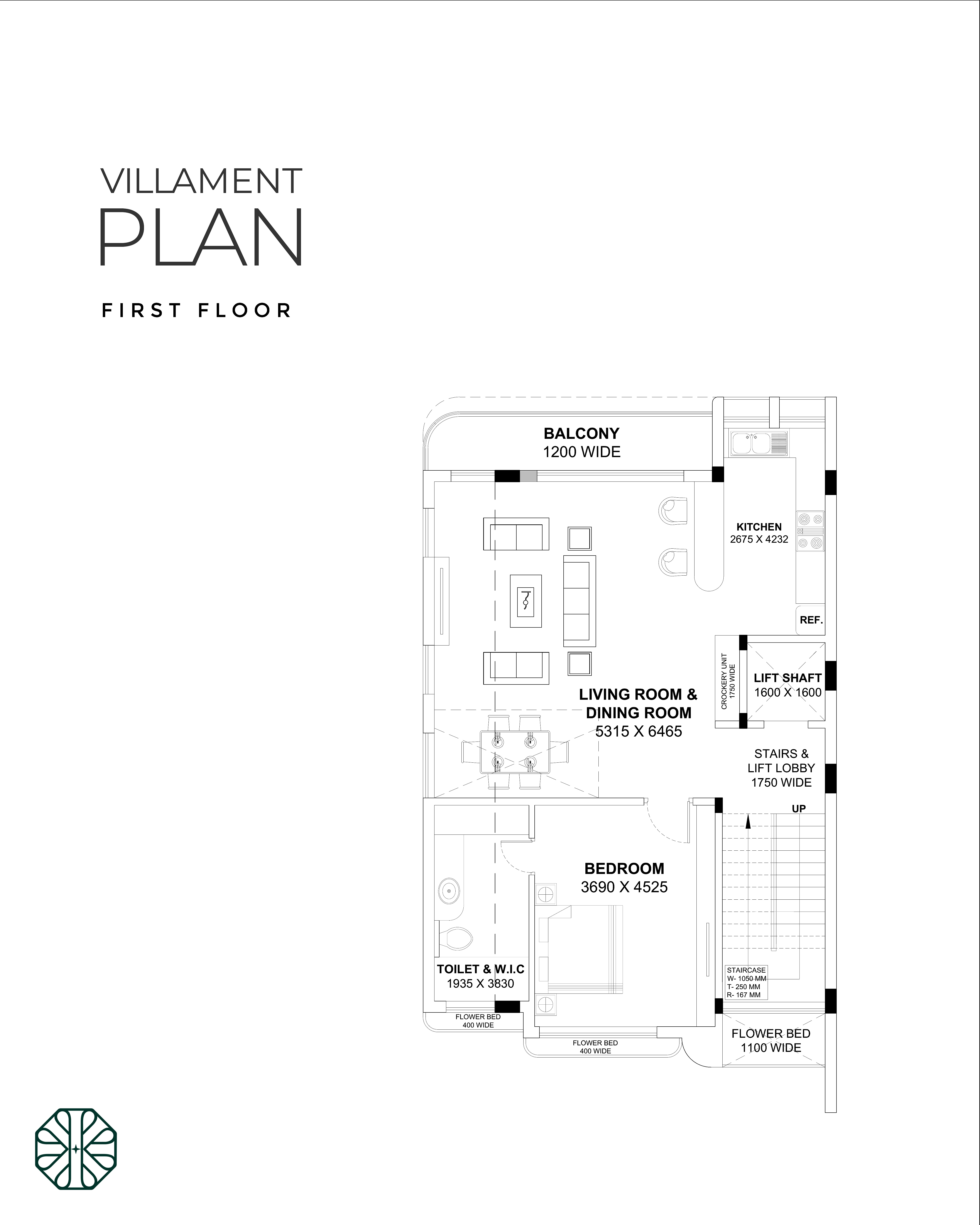 3 BHK Field View Villa: 04 azul paradiso villament first floor plan white indah